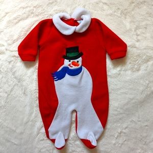 Vintage Terry's Embroidered Snowman Fleece Footed Romper 3-6m